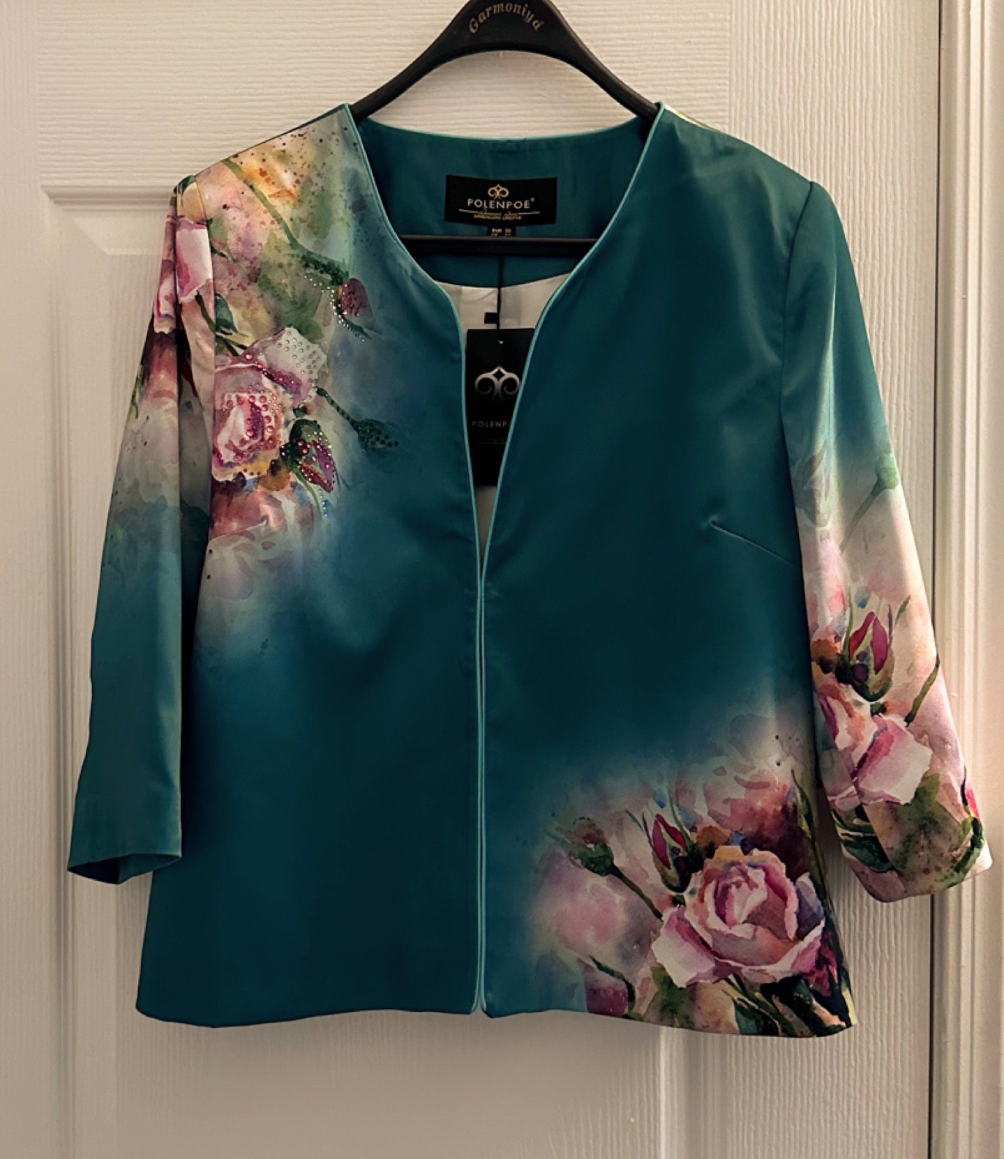 NWT POLEN POE SATIN 3PC SET SUIT 3/4 SLEEVE BLAZER/PENCLE SKIRT/TOP FLORAL LINED