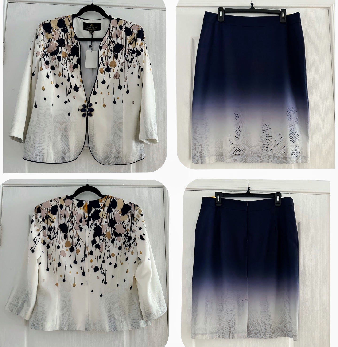 NWT POLEN POE SKIRT SUIT 3/4 SLEEVES LINED JACKET AND PENCIL STYLE LINED SKIRT