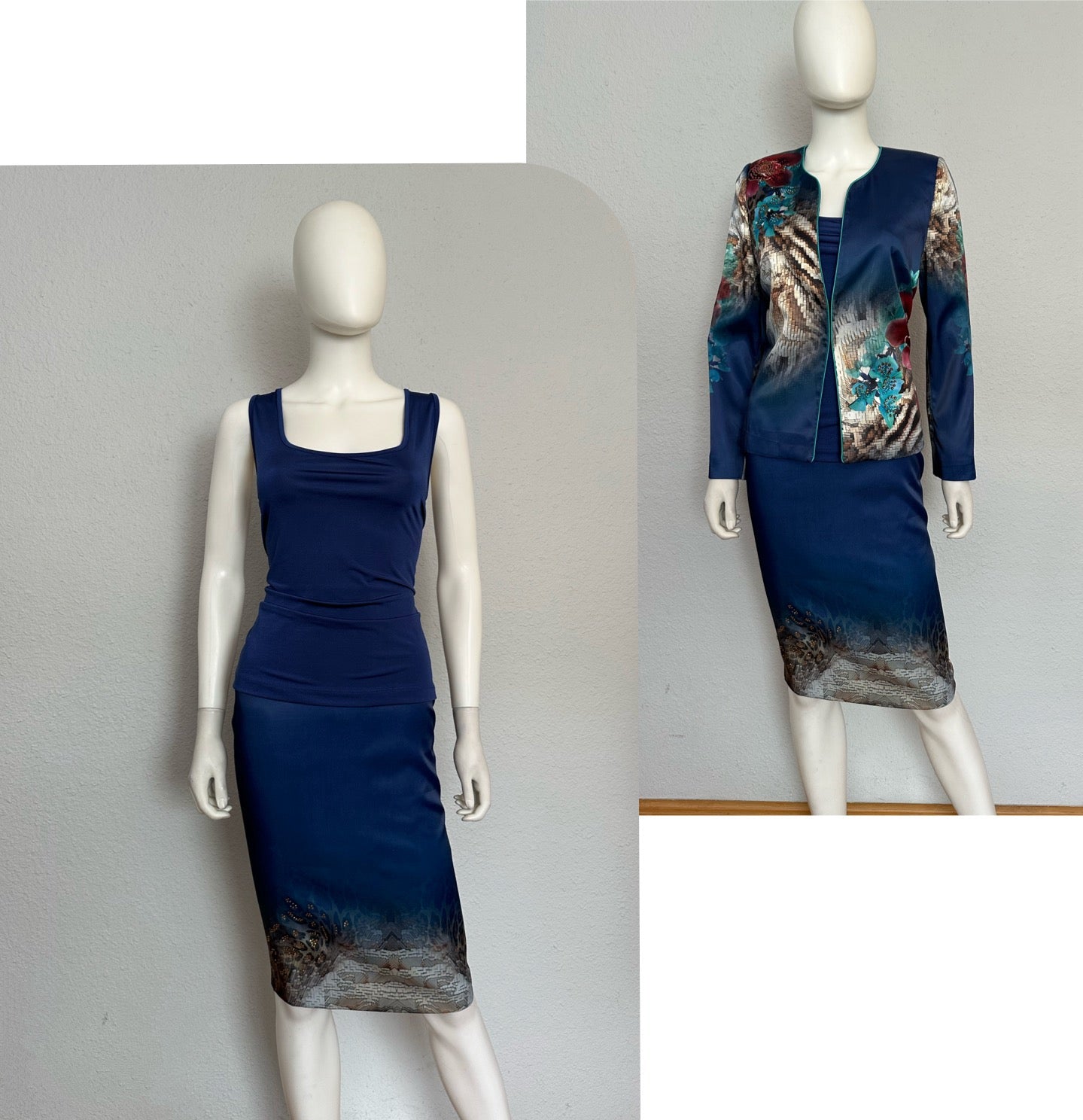 NWT Satin Skirt Suit 3Pc Set Blazer/Top/Skirt Lined Formal Long Sleeves Animal