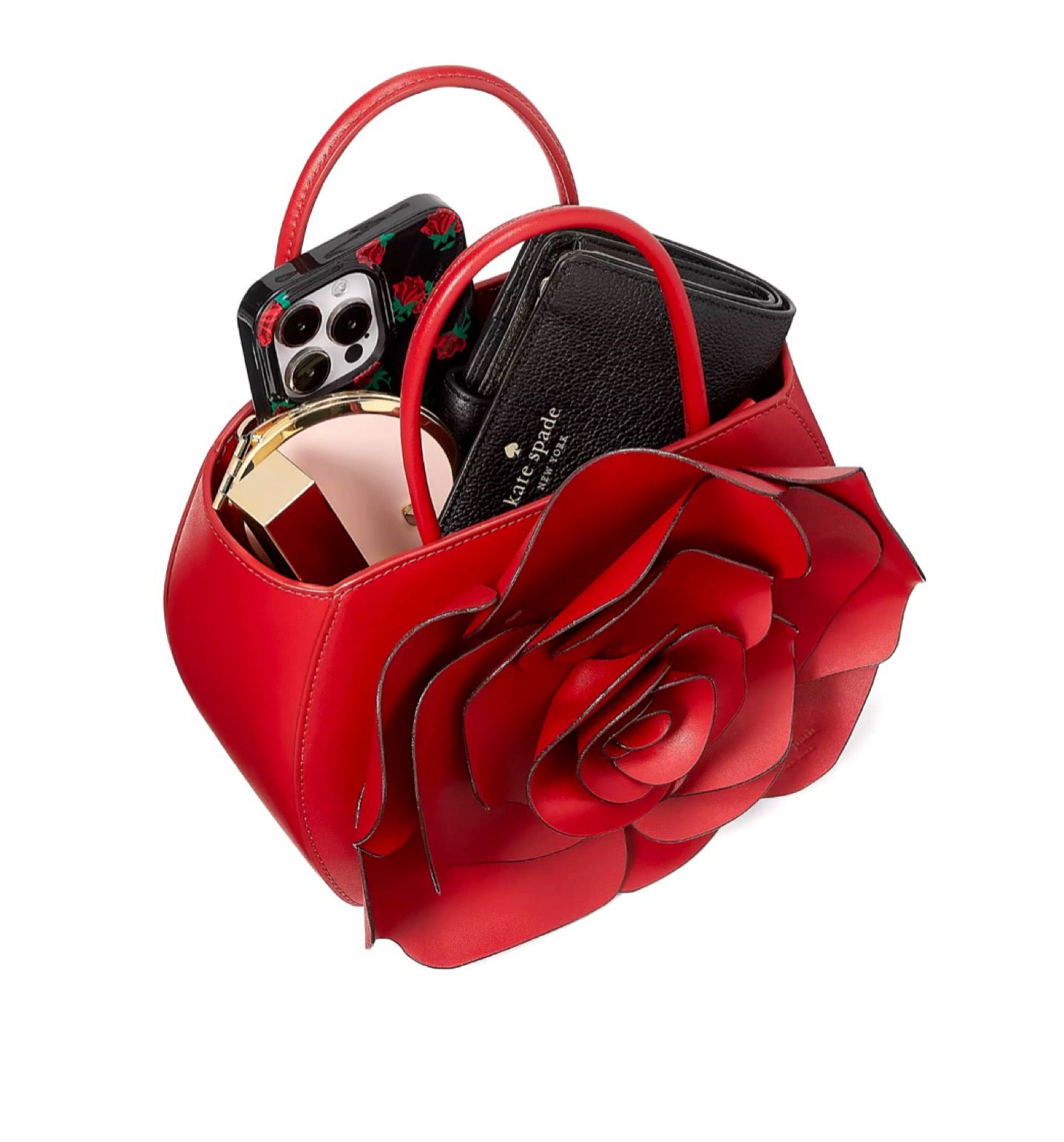 NWT KATE SPADE Flora 3D Rose Leather Crossbody in Candied Cherry Handbag