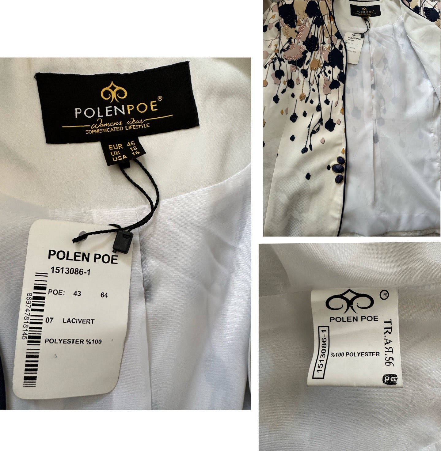 NWT POLEN POE SKIRT SUIT 3/4 SLEEVES LINED JACKET AND PENCIL STYLE LINED SKIRT