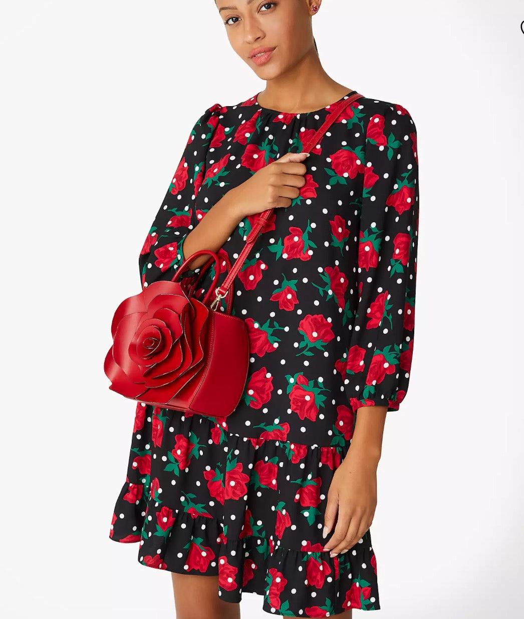 NWT KATE SPADE Flora 3D Rose Leather Crossbody in Candied Cherry Handbag