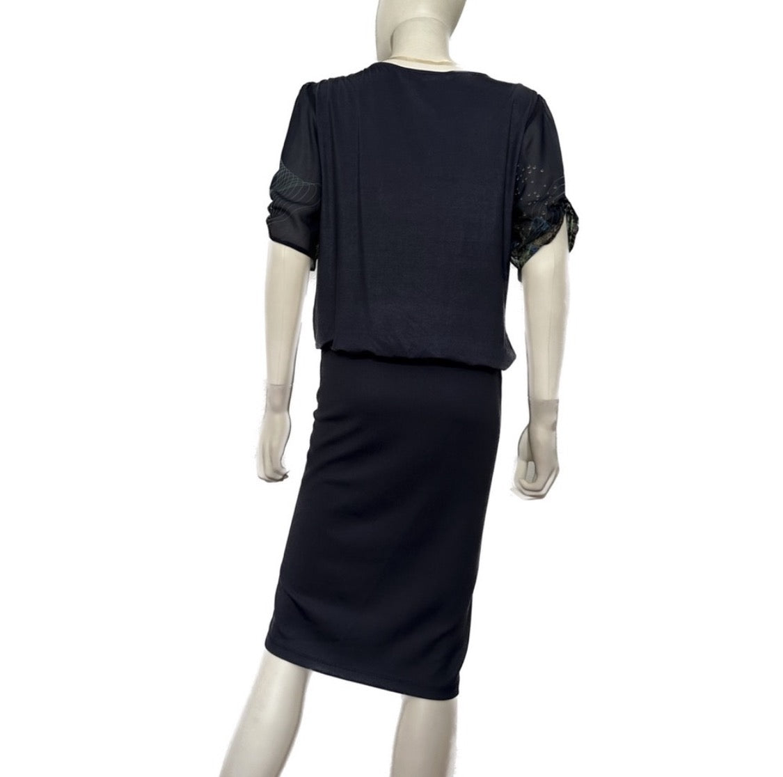 NWT POLEN POE FORMAL DRESS LOOSE CHIFFON TOP/STRETCHY BOTTOM SHORT SLEEVES