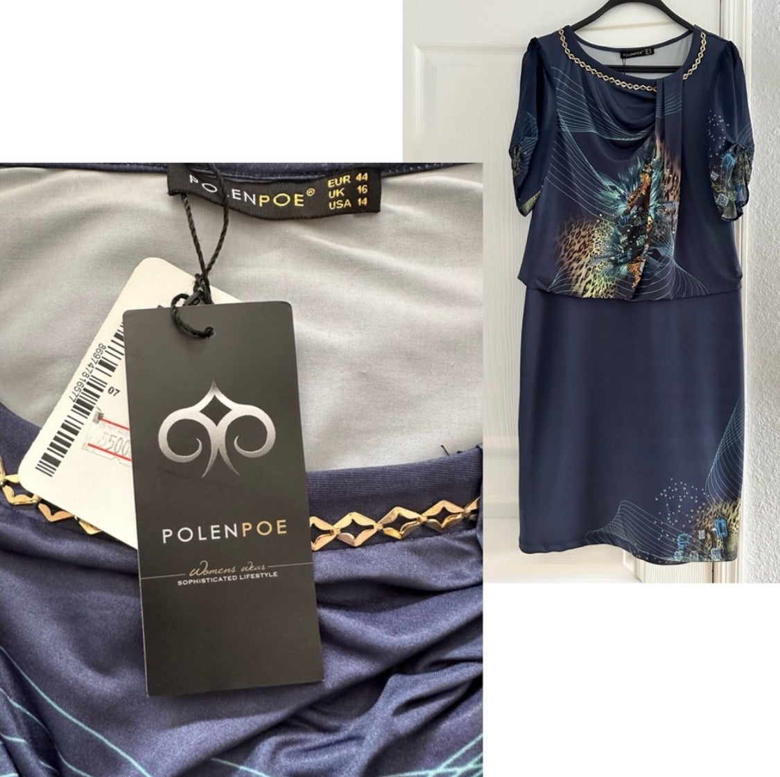 NWT POLEN POE FORMAL DRESS LOOSE CHIFFON TOP/STRETCHY BOTTOM SHORT SLEEVES