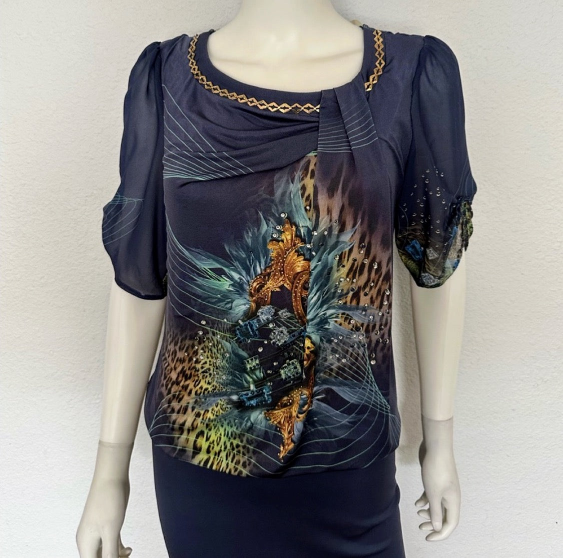 NWT POLEN POE FORMAL DRESS LOOSE CHIFFON TOP/STRETCHY BOTTOM SHORT SLEEVES