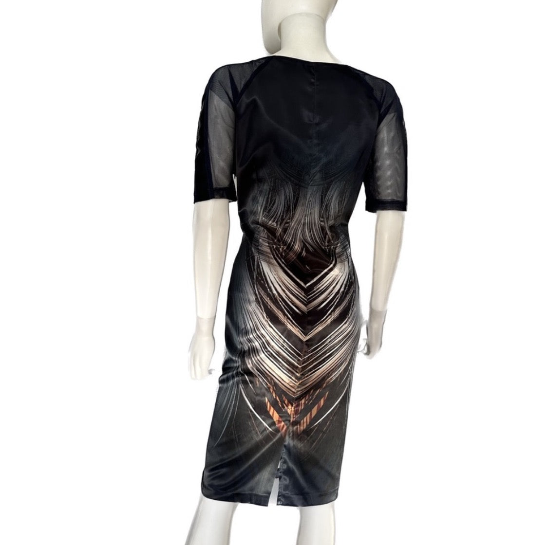 NEW POLEN POE SATIN DRESS SHORT SHEER SLEEVES FORMAL UNLINED BOAT NECK