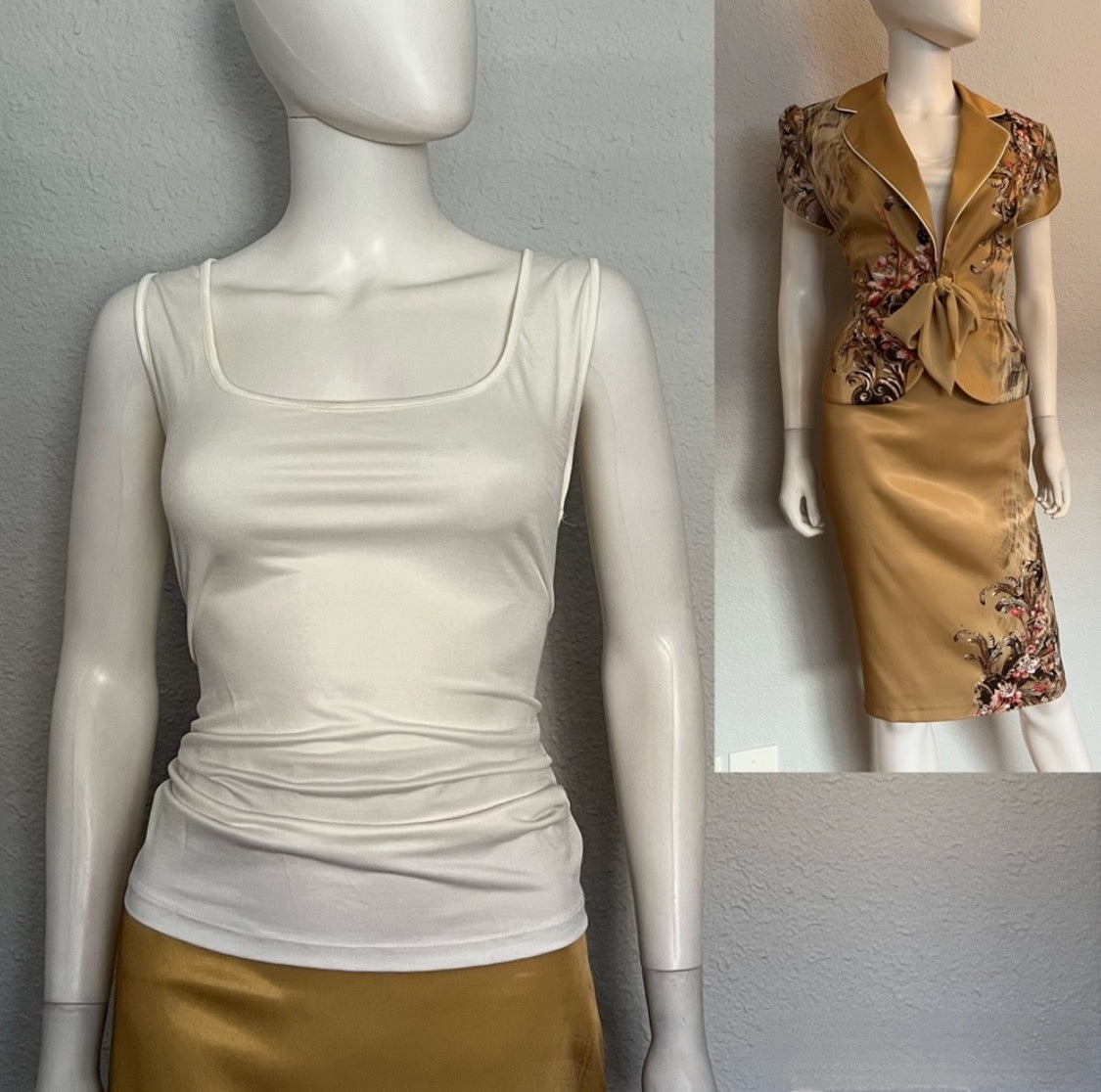 WOMEN SATIN SKIRT SUIT SET BLAZER/SKIRT/TOP FLORAL PRINT TIE FRONT FORMAL