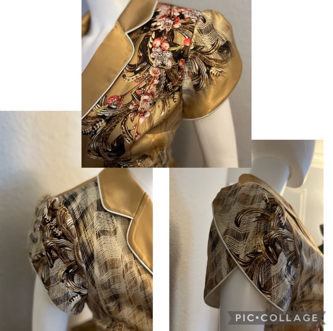 WOMEN SATIN SKIRT SUIT SET BLAZER/SKIRT/TOP FLORAL PRINT TIE FRONT FORMAL