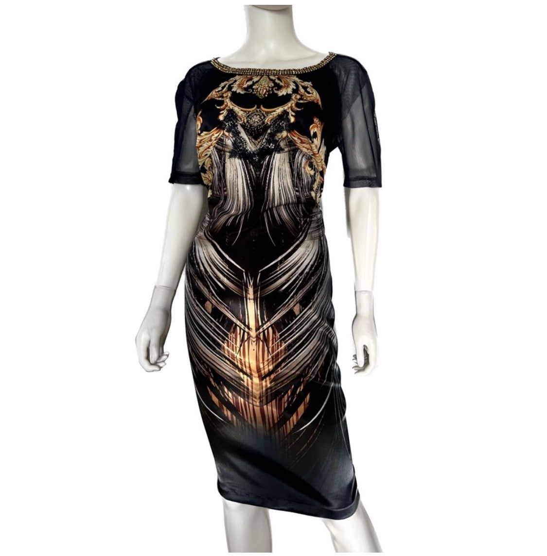 NEW POLEN POE SATIN DRESS SHORT SHEER SLEEVES FORMAL UNLINED BOAT NECK