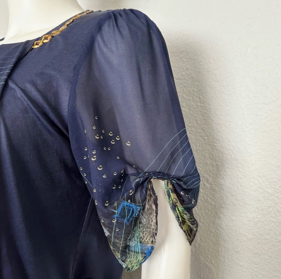 NWT POLEN POE FORMAL DRESS LOOSE CHIFFON TOP/STRETCHY BOTTOM SHORT SLEEVES