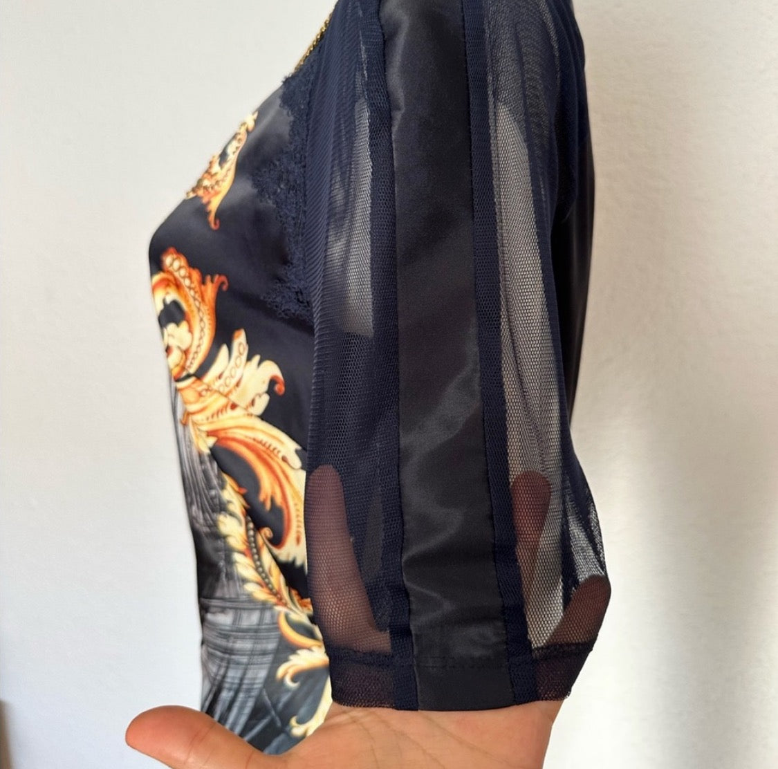 NEW POLEN POE SATIN DRESS SHORT SHEER SLEEVES FORMAL UNLINED BOAT NECK