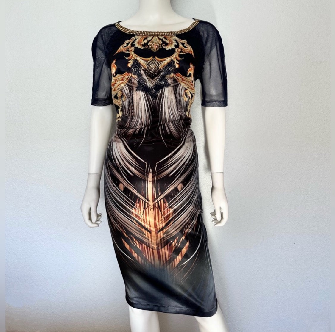 NEW POLEN POE SATIN DRESS SHORT SHEER SLEEVES FORMAL UNLINED BOAT NECK
