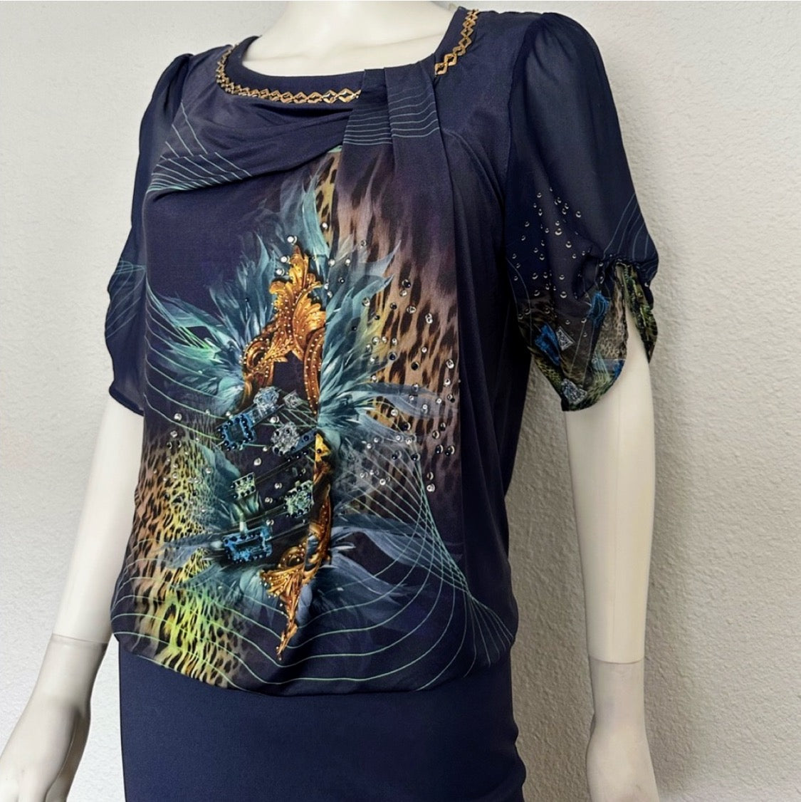 NWT POLEN POE FORMAL DRESS LOOSE CHIFFON TOP/STRETCHY BOTTOM SHORT SLEEVES