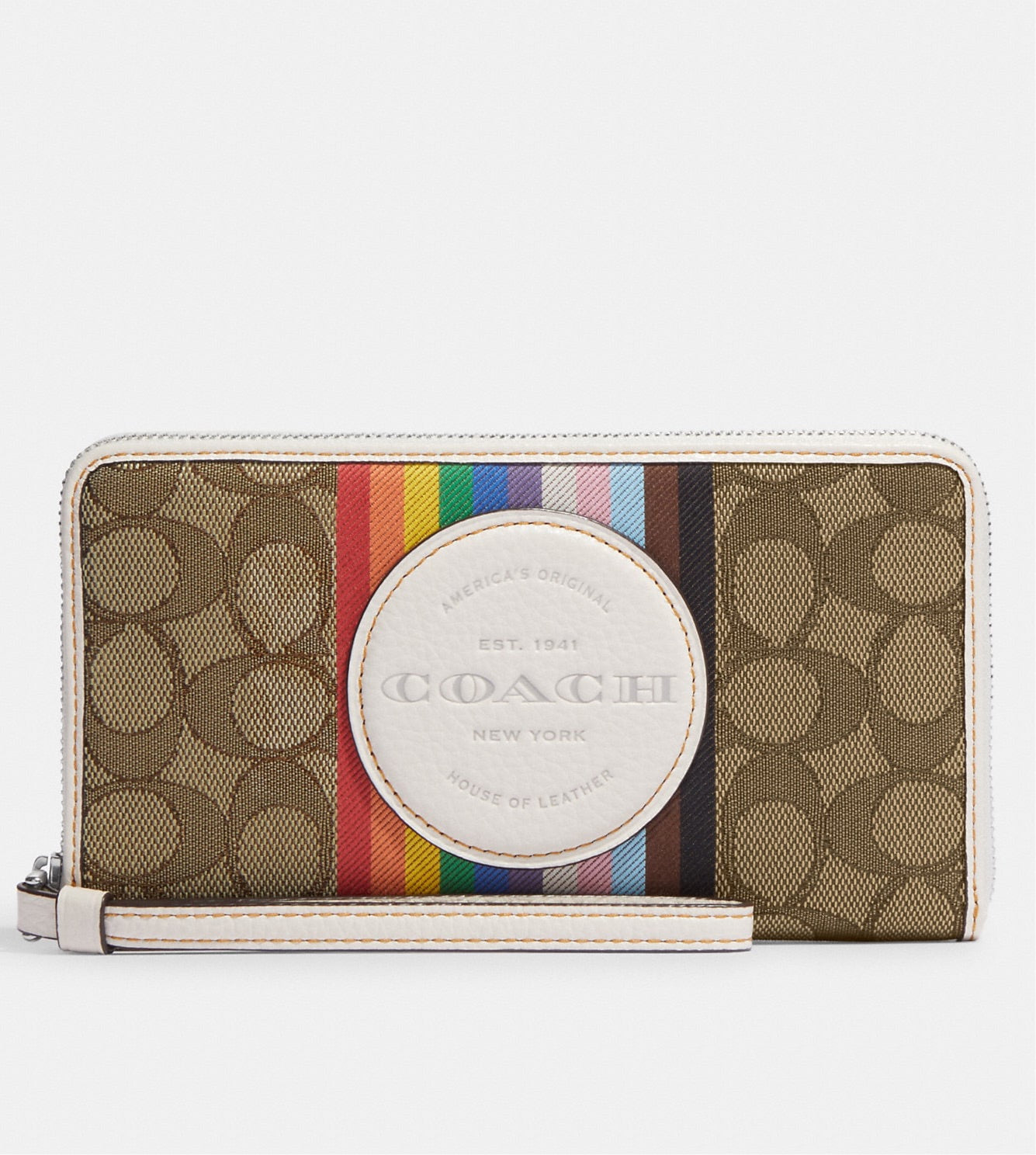 🌈Dempsey Large Phone Wallet Signature Jacquard With Rainbow Stripe/Coach Patch