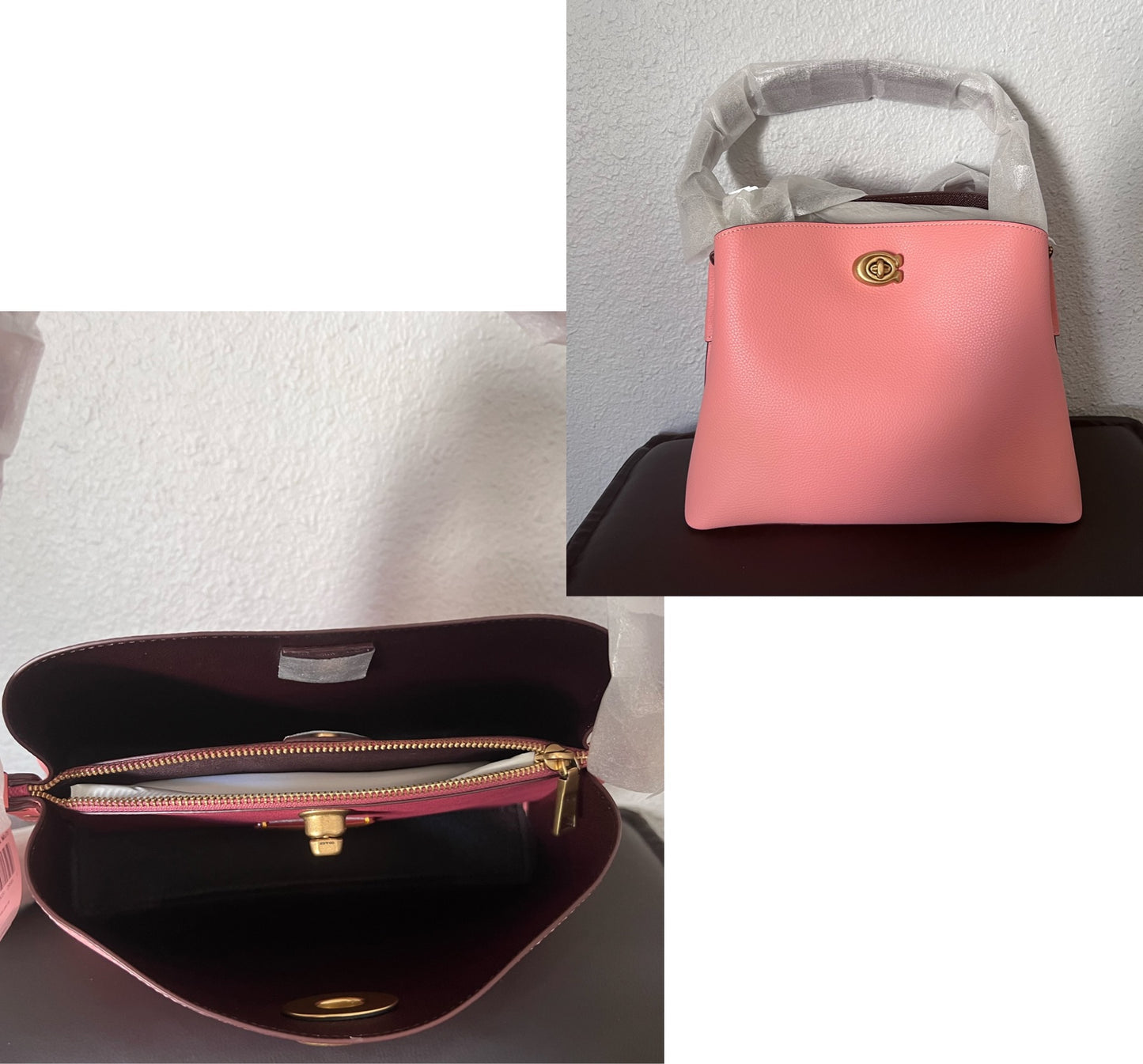 Coach Willow Leather Shoulder Bag In Colorblock Turnlock In Candy Pink
