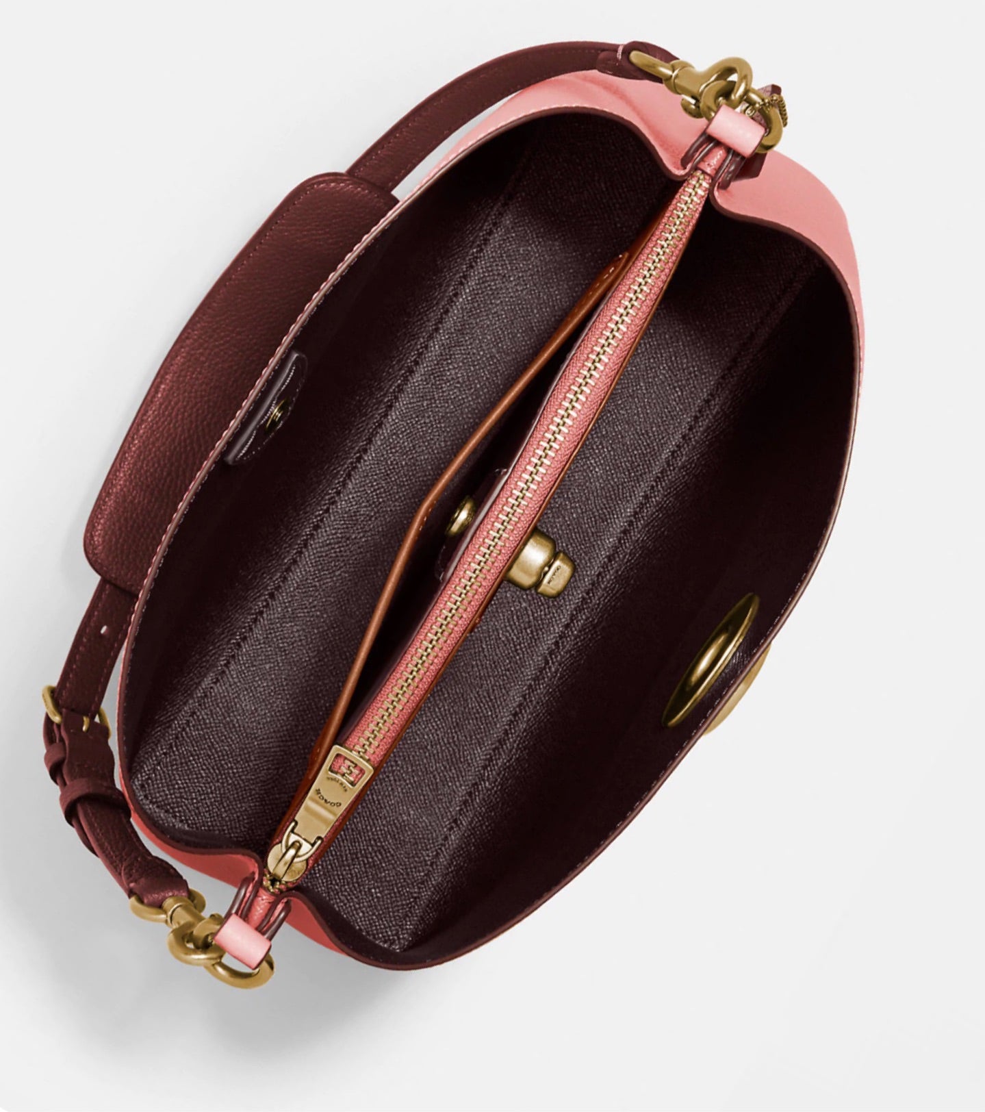 Coach Willow Leather Shoulder Bag In Colorblock Turnlock In Candy Pink