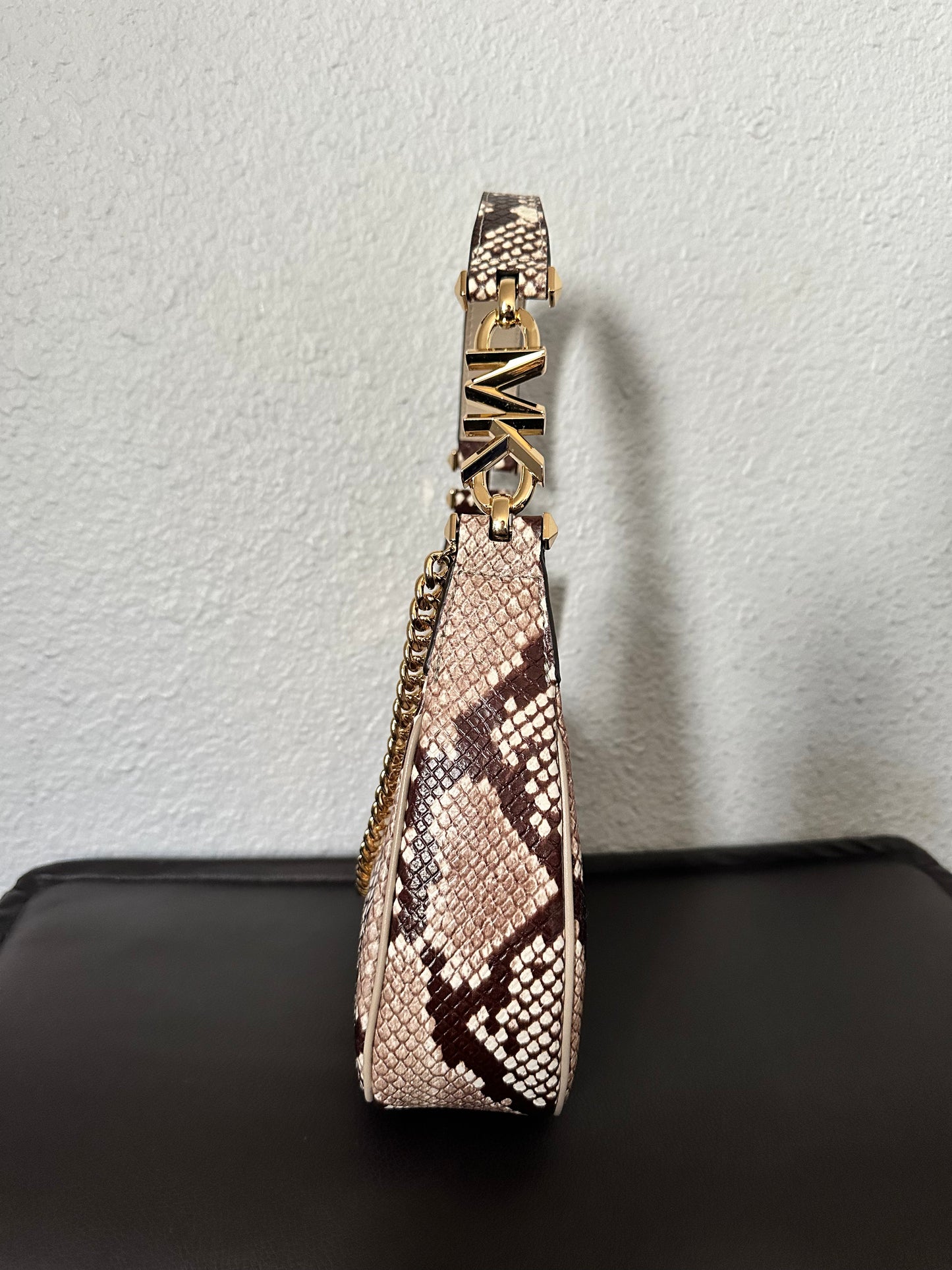 MICHAEL MICHAEL KORS Piper Small Two-Tone Snake Embossed Leather Shoulder Bag