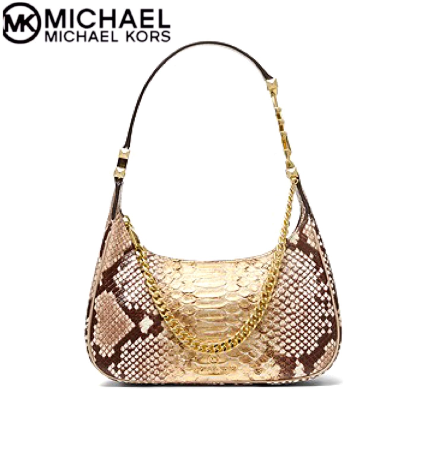 MICHAEL MICHAEL KORS Piper Small Two-Tone Snake Embossed Leather Shoulder Bag