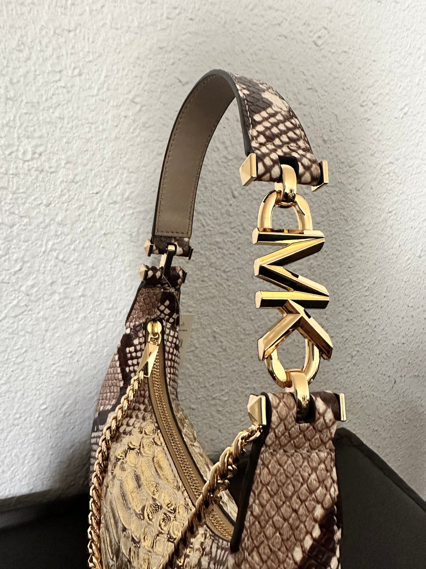 MICHAEL MICHAEL KORS Piper Small Two-Tone Snake Embossed Leather Shoulder Bag