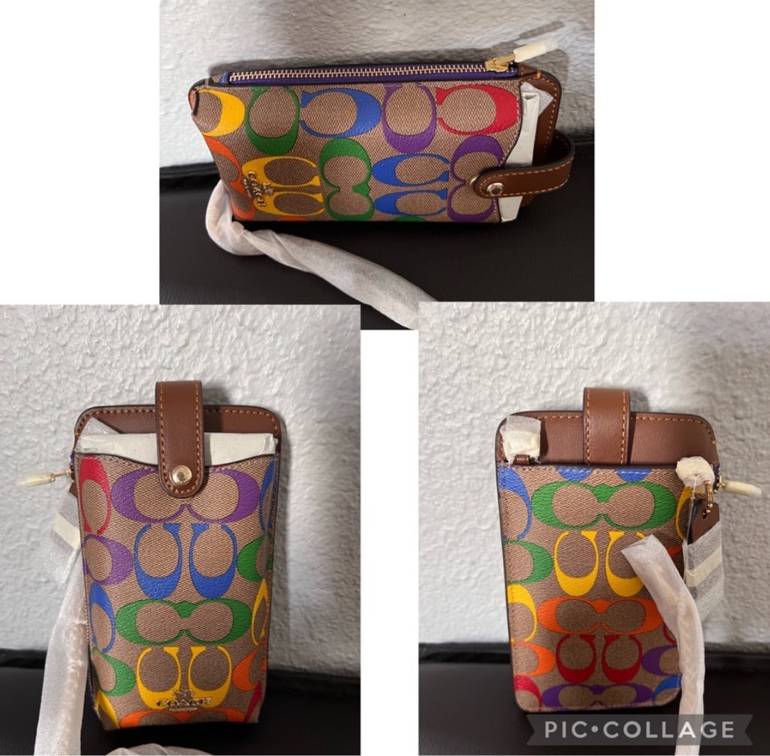 Coach Phone Crossbody In Rainbow Signature Canvas