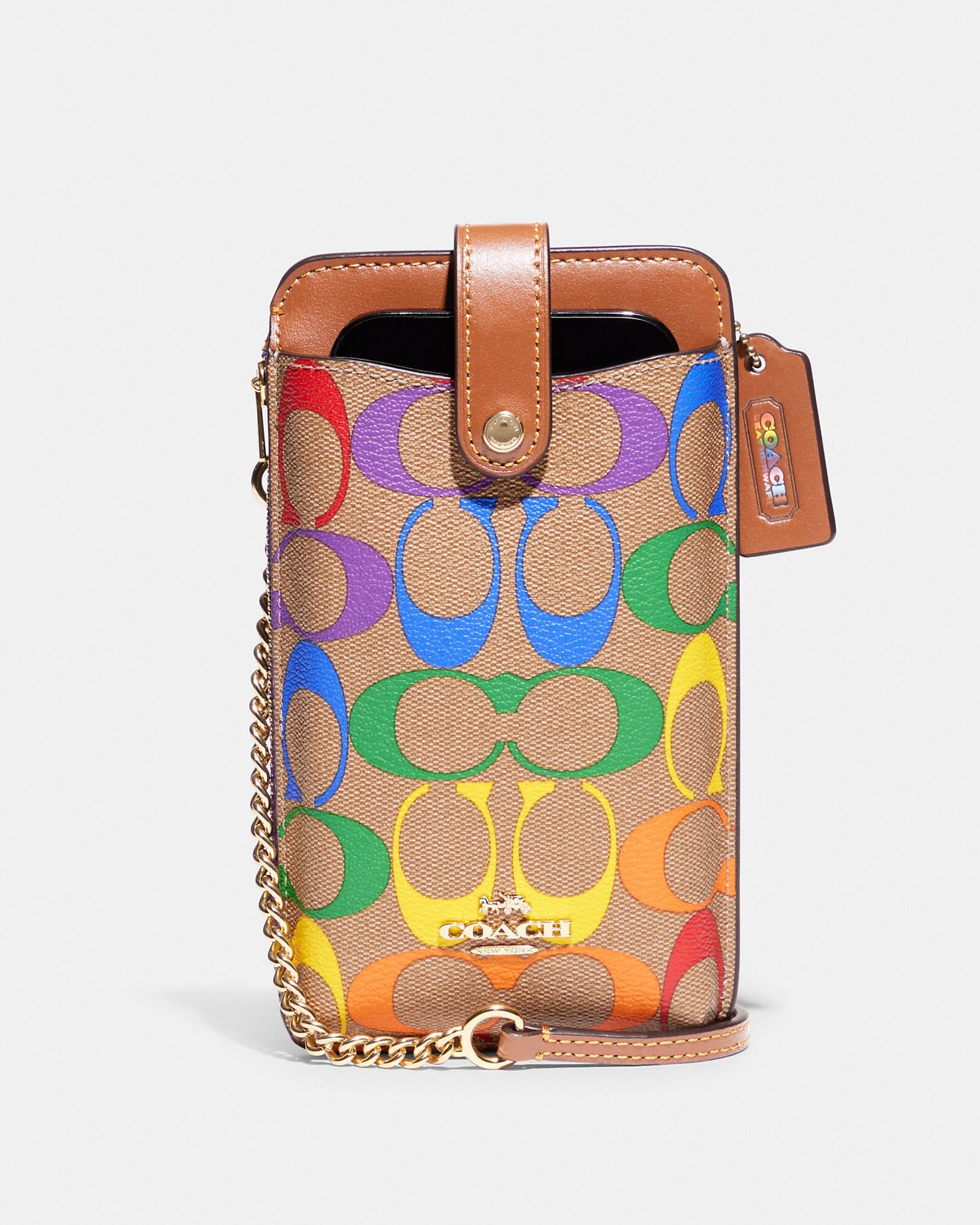 Coach Phone Crossbody In Rainbow Signature Canvas