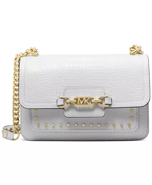 MICHAEL KORS Heather Large Studded Crocodile Embossed Leather Shoulder Bag
