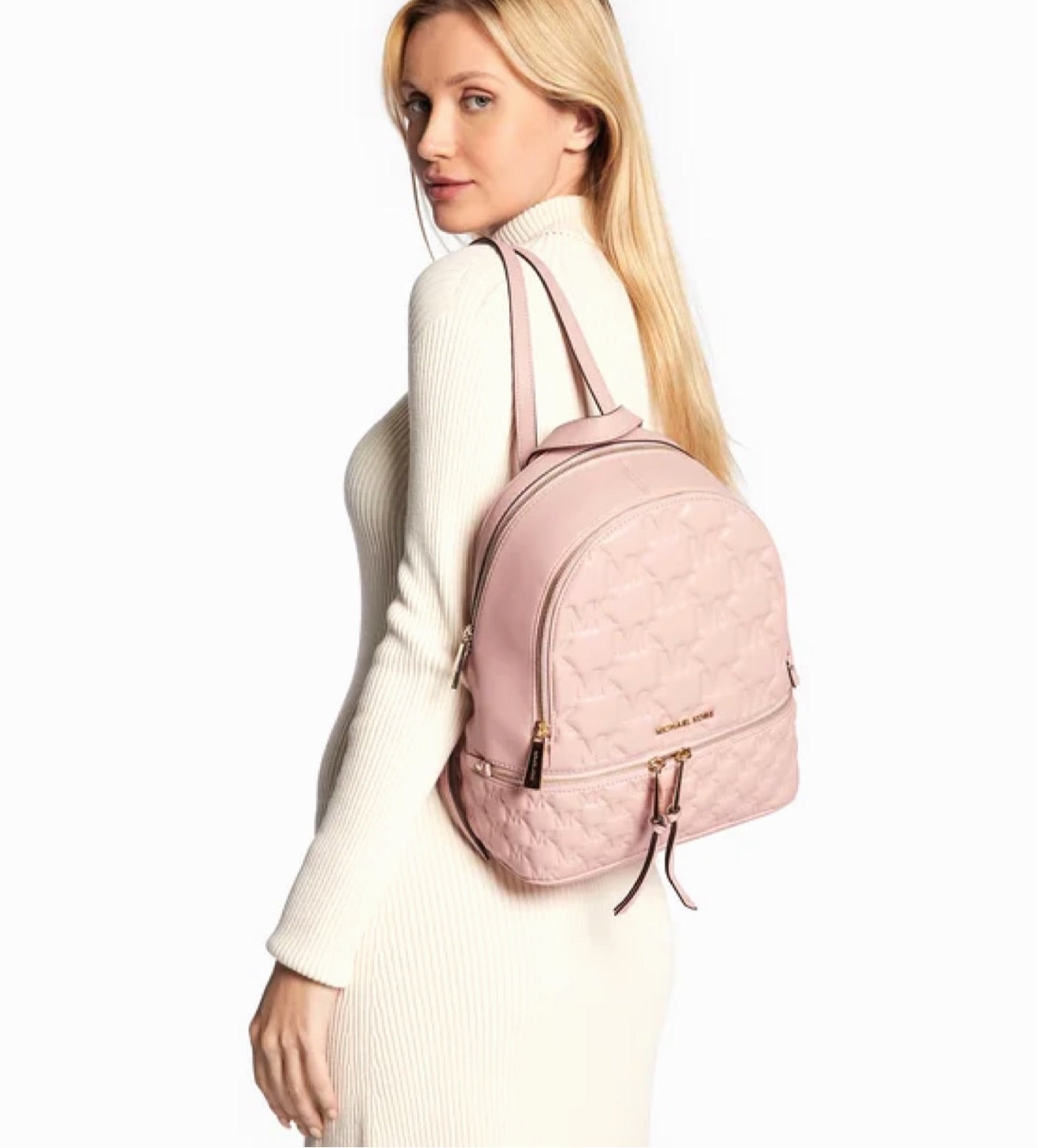 MICHAEL MICHAEL KORS Rhea Logo Embossed Leather Backpack