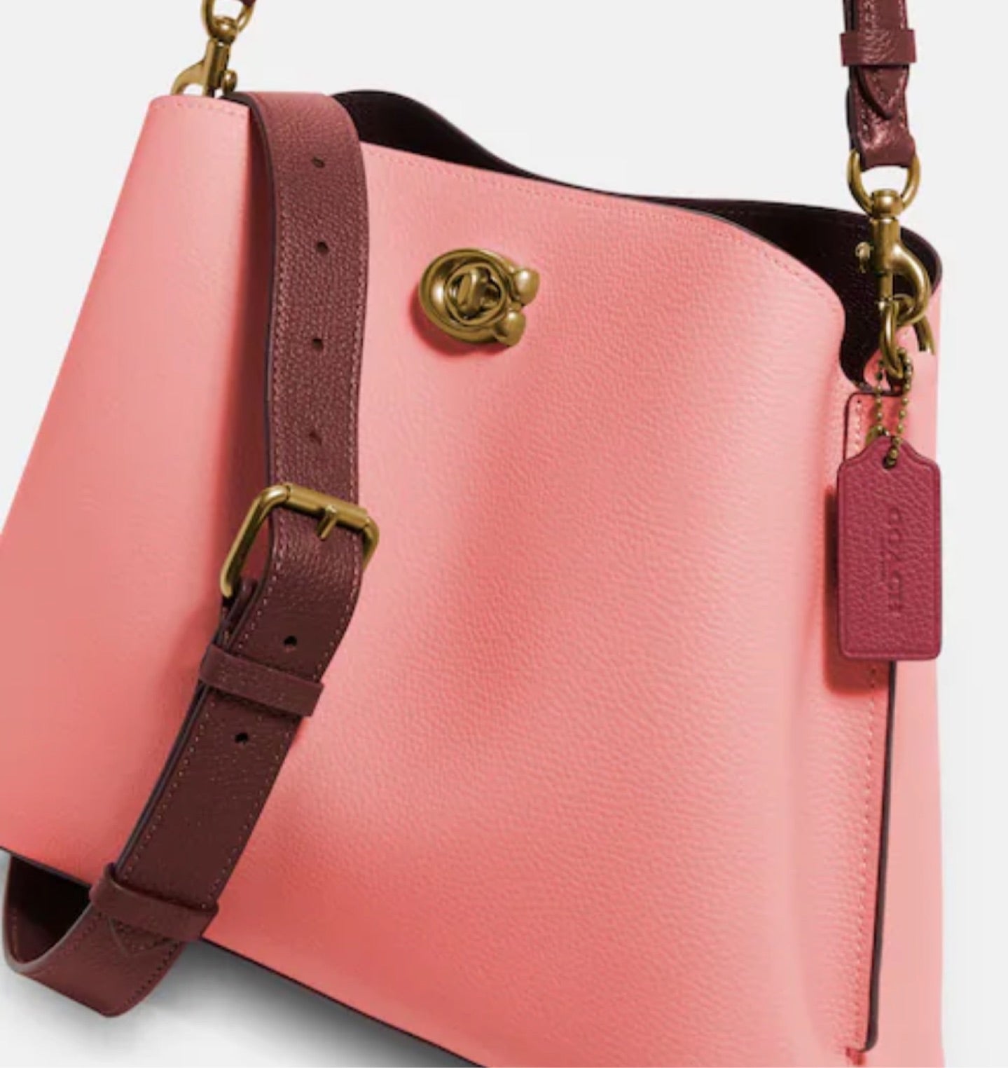 Coach Willow Leather Shoulder Bag In Colorblock Turnlock In Candy Pink