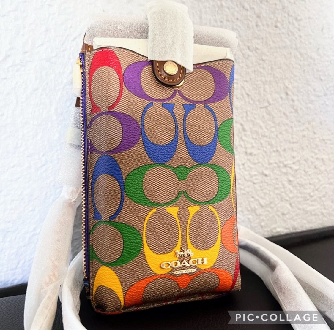 Coach Phone Crossbody In Rainbow Signature Canvas