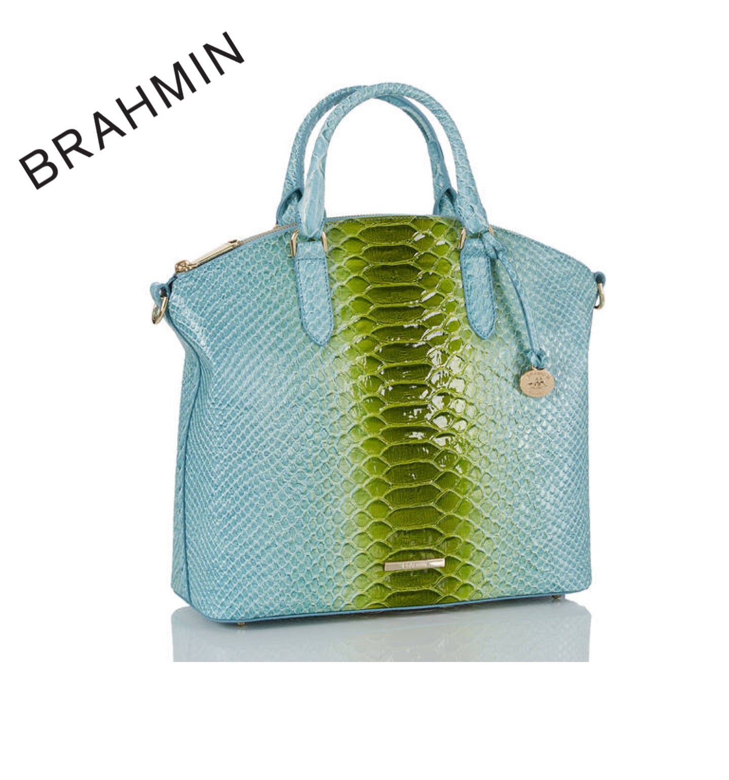 Large Duxbury Satchel Limeade Rivers Croc-Embossed Leather Brahmin