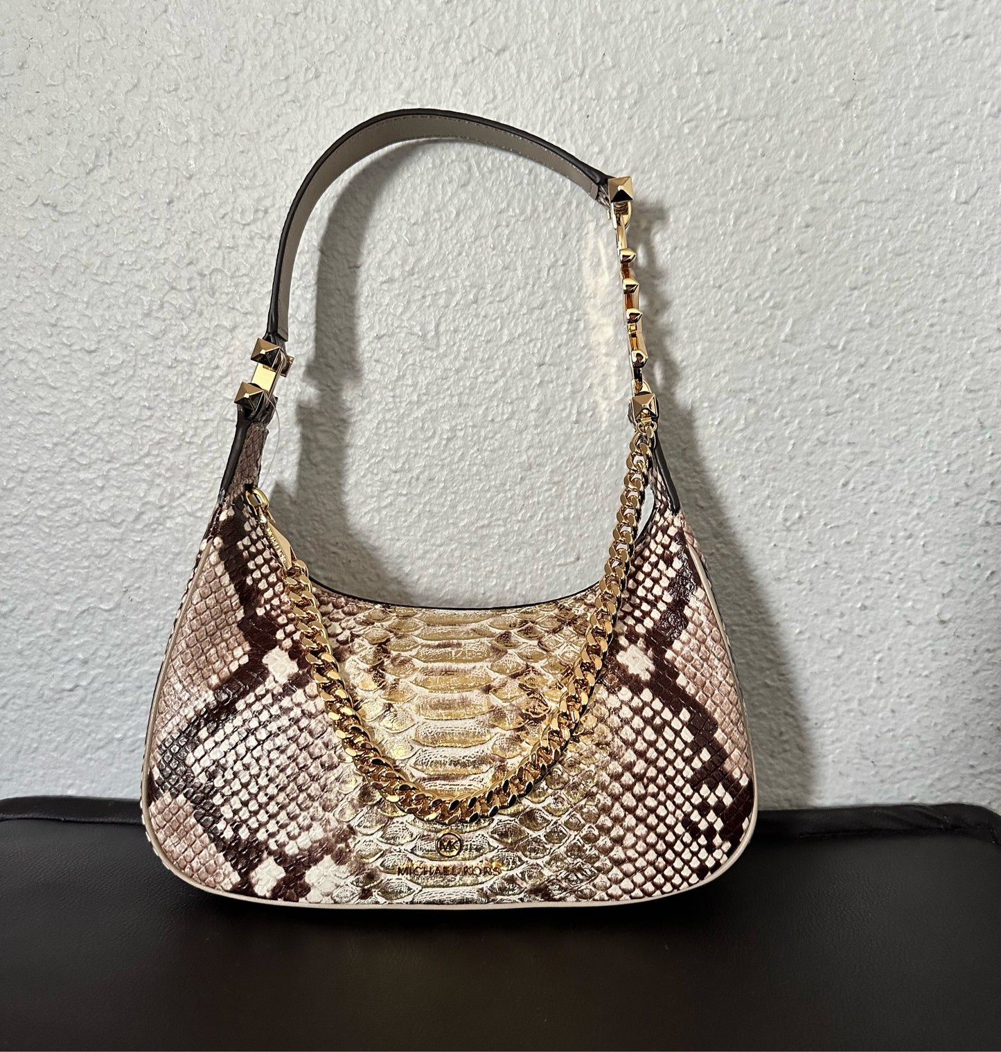 Piper Small Two-Tone Snake Embossed Leather Shoulder Bag