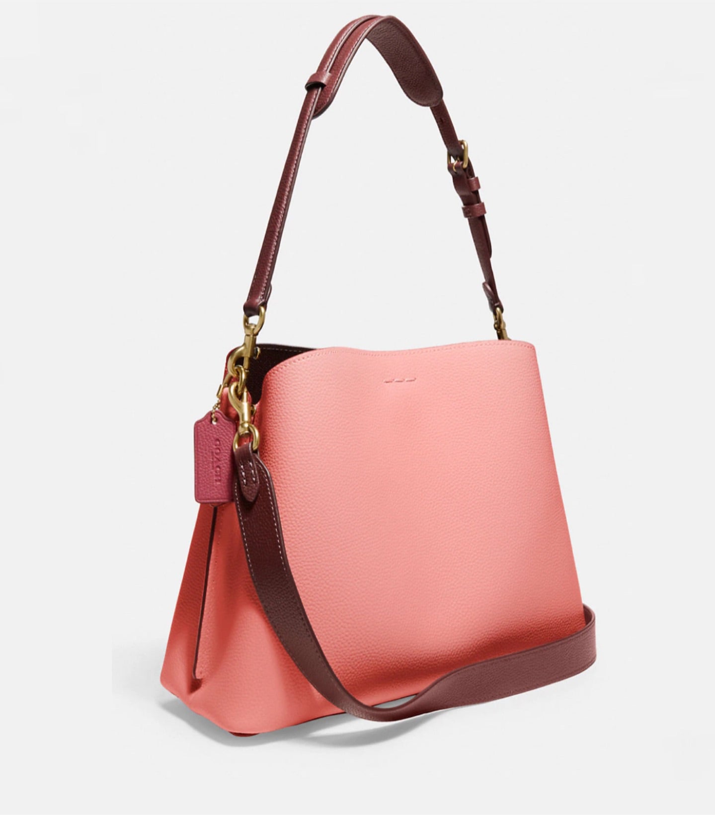 Coach Willow Leather Shoulder Bag In Colorblock Turnlock In Candy Pink