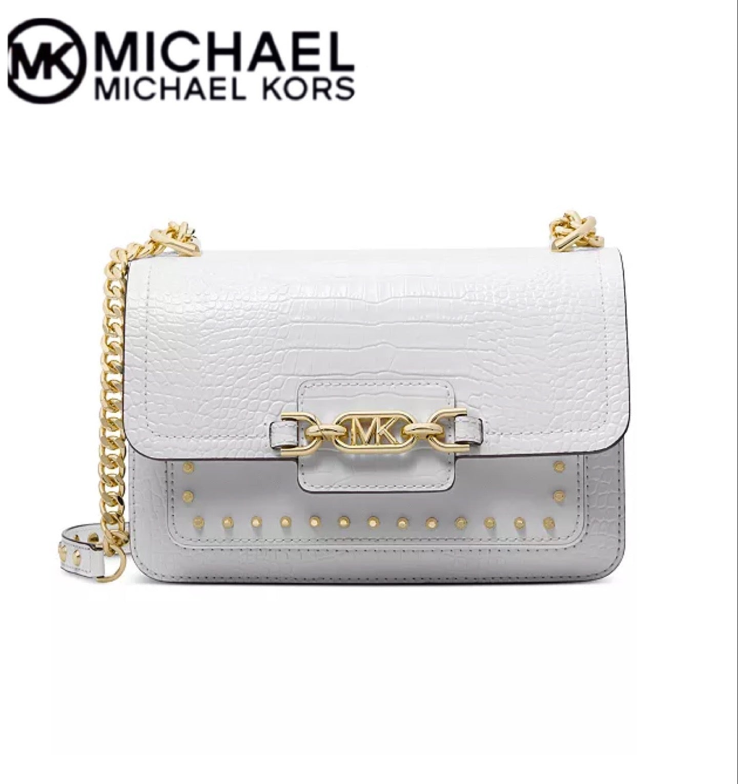 MICHAEL KORS Heather Large Studded Crocodile Embossed Leather Shoulder Bag