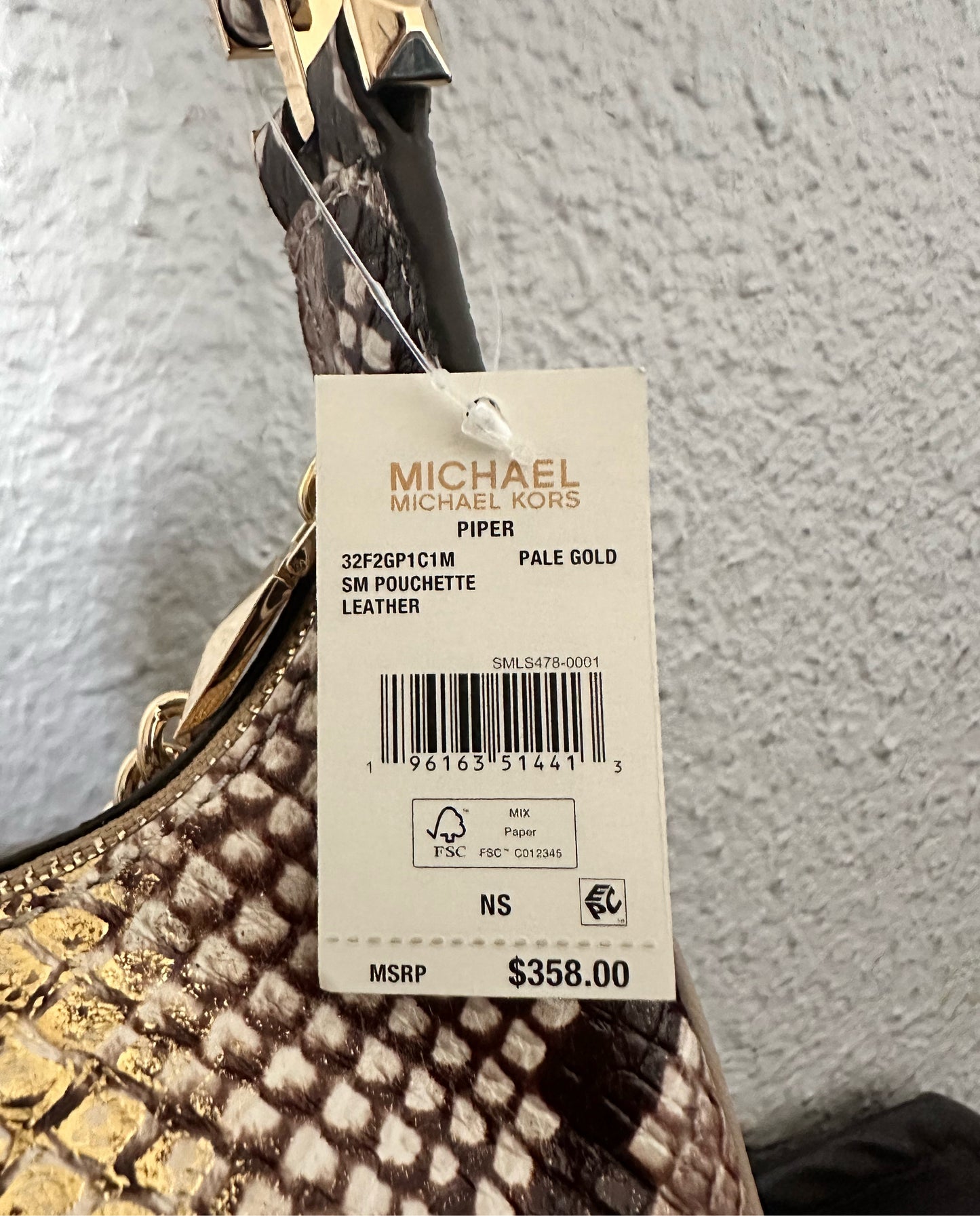 MICHAEL MICHAEL KORS Piper Small Two-Tone Snake Embossed Leather Shoulder Bag
