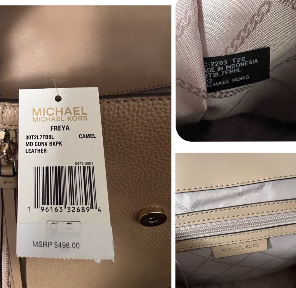 NWT Michael Kors Freya Medium Leather Convertible Backpack