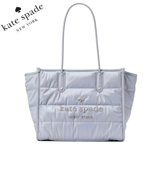 NWT KATE SPADE Ella Extra Large Tote Puffy Nylon Shoulder Bag in Brushed Steel
