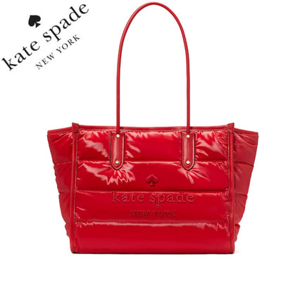 NWT KATE SPADE Ella Extra Large Tote Puffy Nylon Shoulder Bag in Candied Cherry