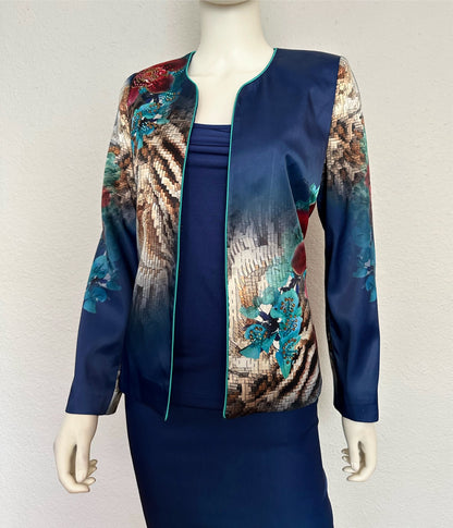 NWT Satin Skirt Suit 3Pc Set Blazer/Top/Skirt Lined Formal Long Sleeves Animal