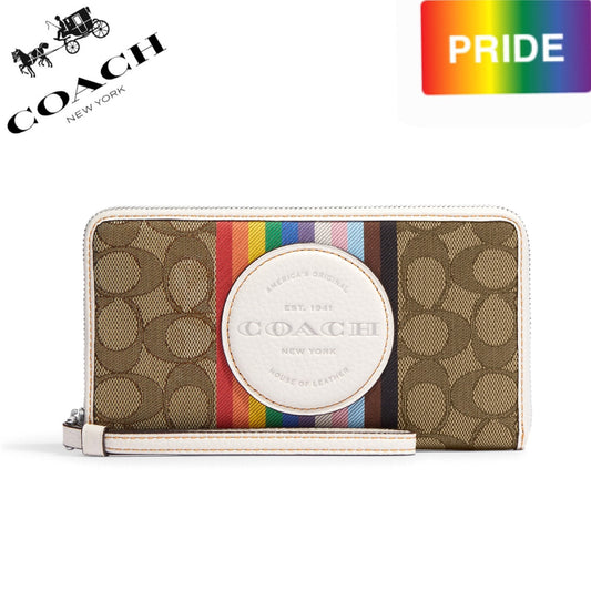 🌈Dempsey Large Phone Wallet Signature Jacquard With Rainbow Stripe/Coach Patch