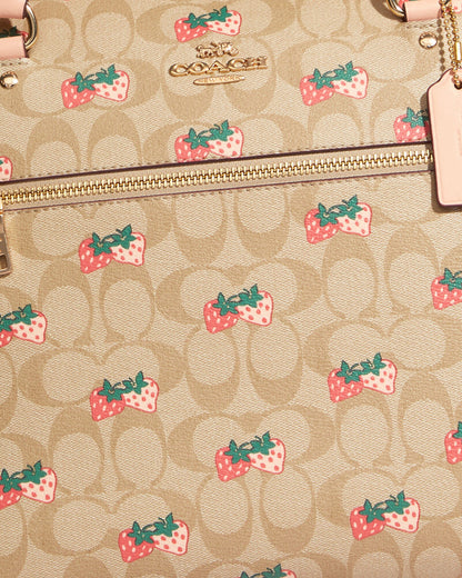 Coach Gallery Tote In Signature Canvas With Strawberry Print