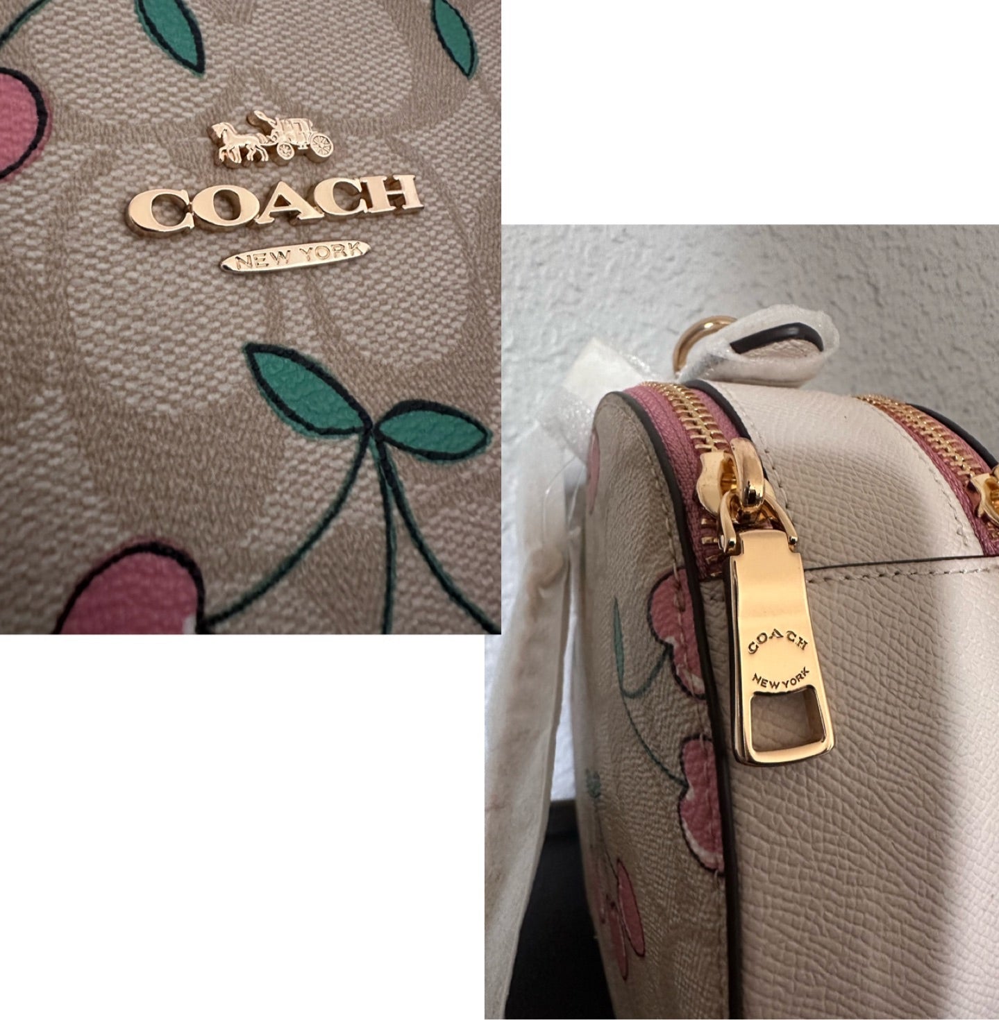 Coach CE653 Heart Crossbody With Heart Cherry Print In Gold/Light Khaki  Multi 