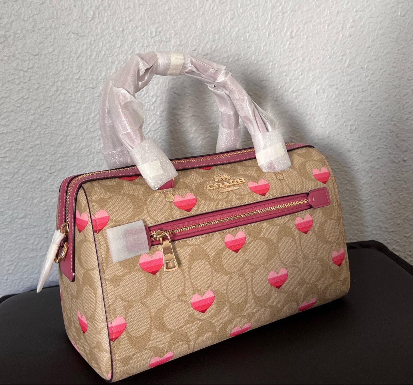 Coach Rowan Satchel In Signature Canvas With Stripe Heart Print