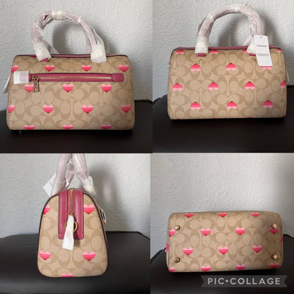 Coach Rowan Satchel In Signature Canvas With Stripe Heart Print