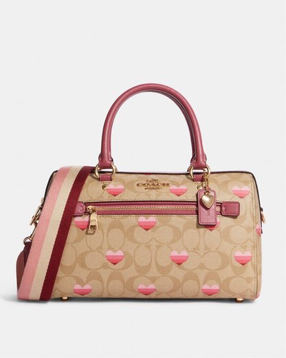 Coach Rowan Satchel In Signature Canvas With Stripe Heart Print