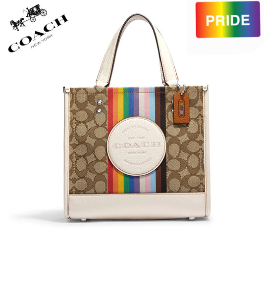 🌈COACH Dempsey Tote 22 Signature Jacquard With Rainbow Stripe And Coach Patch