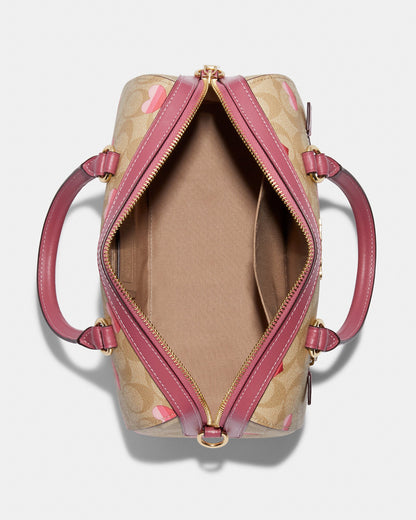 Coach Rowan Satchel In Signature Canvas With Stripe Heart Print