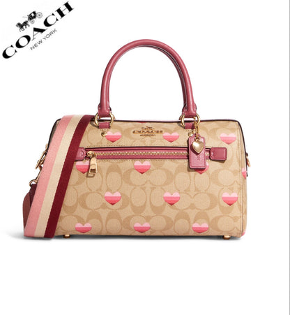 Coach Rowan Satchel In Signature Canvas With Stripe Heart Print