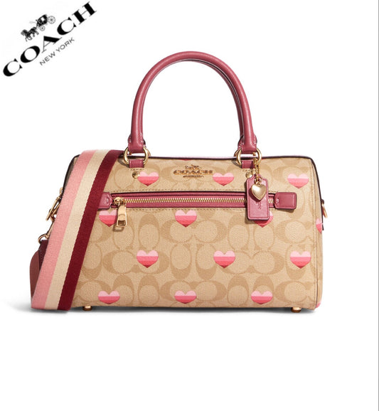 Coach Rowan Satchel In Signature Canvas With Stripe Heart Print