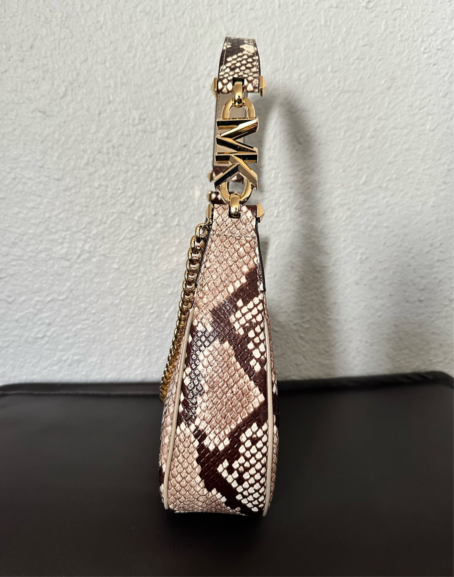 Piper Small Two-Tone Snake Embossed Leather Shoulder Bag