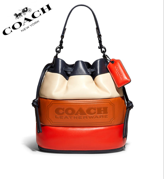 Coach Field Bucket Bag With Colorblock Quilting And Coach Badge